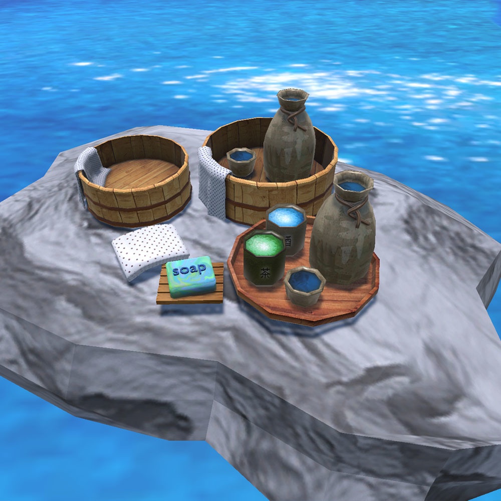 【3Dモデル】ヒノキの湯桶セット