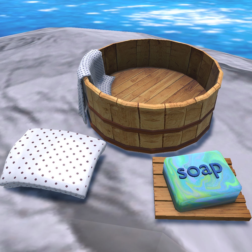 【3Dモデル】ヒノキの湯桶セット