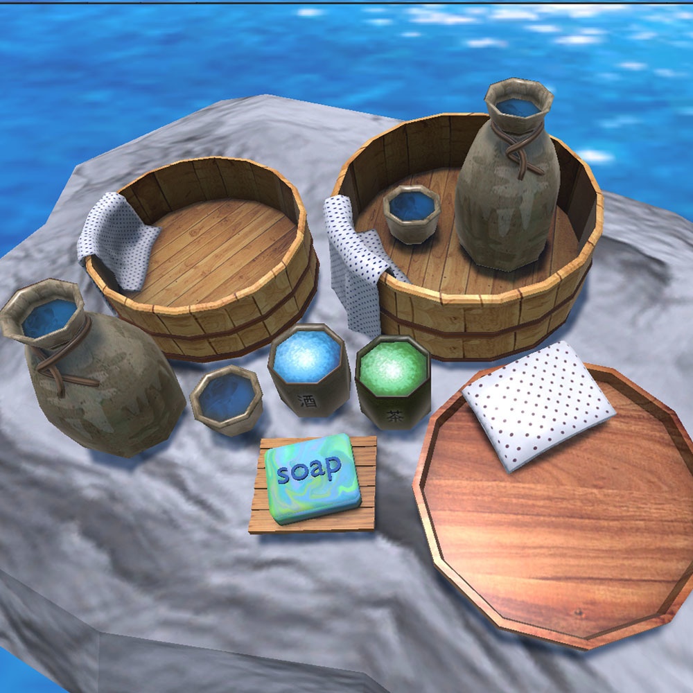 【3Dモデル】ヒノキの湯桶セット