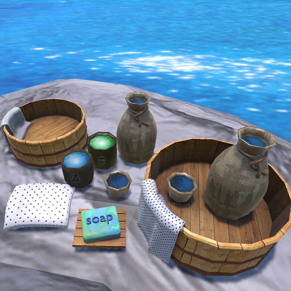 【3Dモデル】ヒノキの湯桶セット