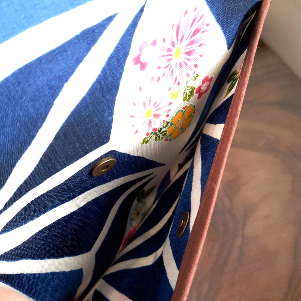 2wayしずく型がま口バッグ(麻の葉 青)