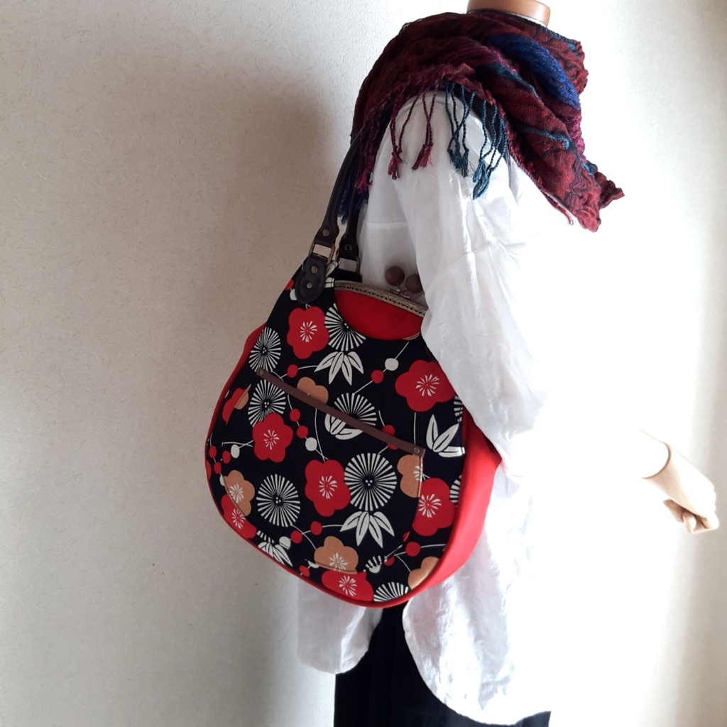 2wayしずく型がま口バッグ(梅)