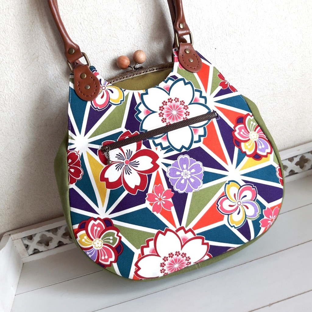 2wayしずく型がま口バッグ(桜 緑)