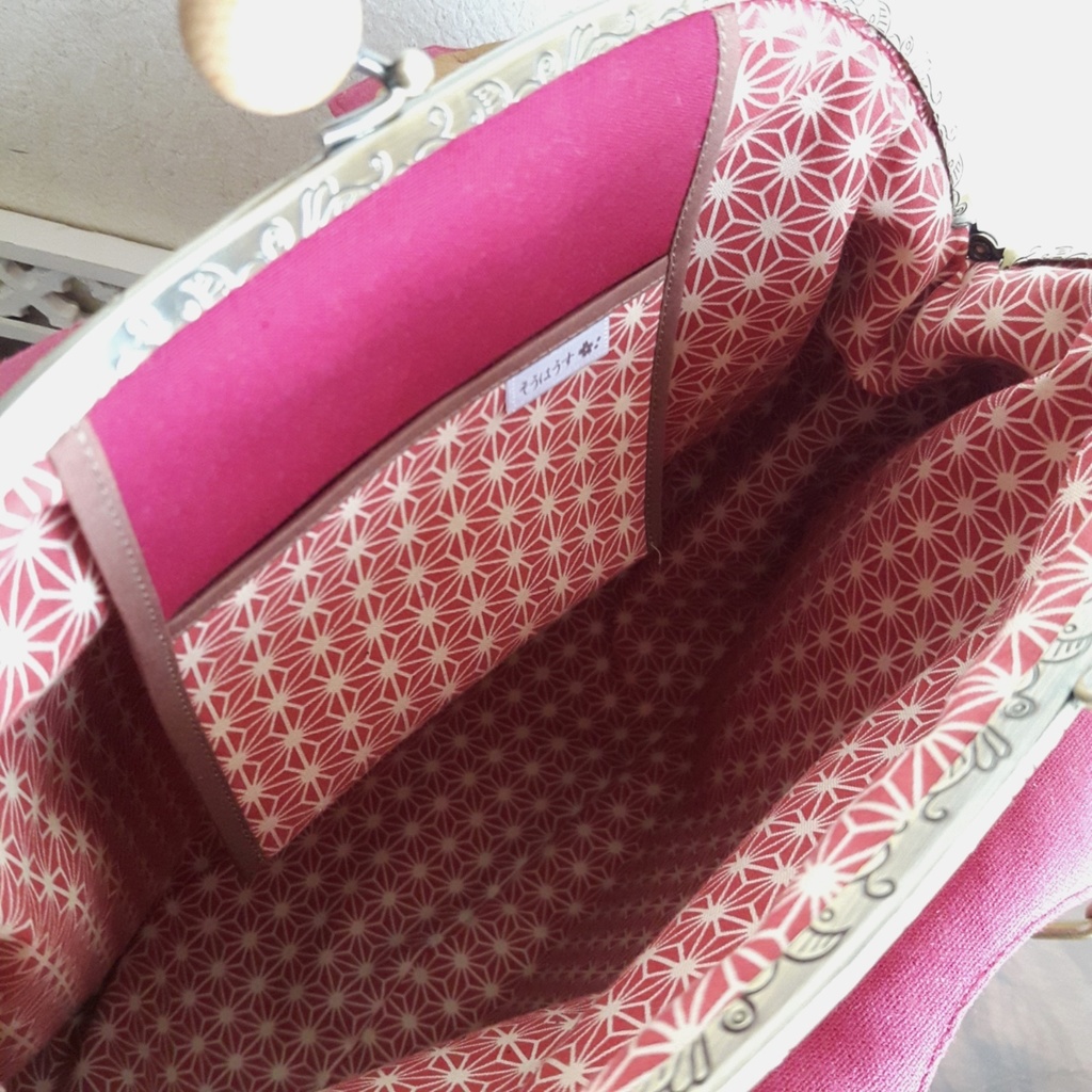 2wayしずく型がま口バッグ(矢絣・エンジ)