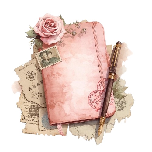 🌸【ピンク旅行シリーズ】水彩アンティーク風クリップアート10点セット|PN