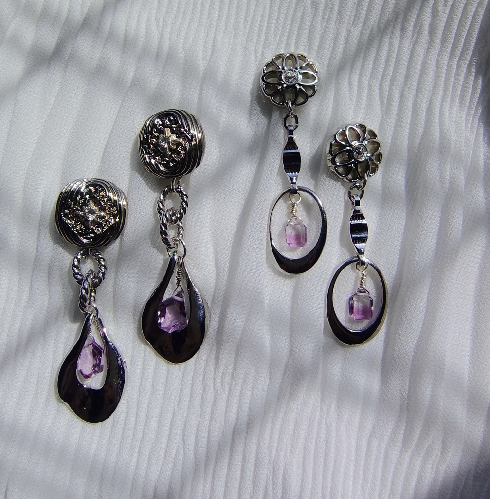 バイカラーアメジストの耳飾り