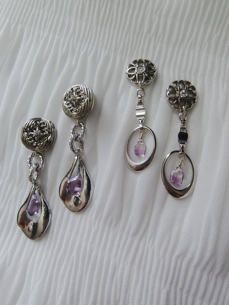 バイカラーアメジストの耳飾り