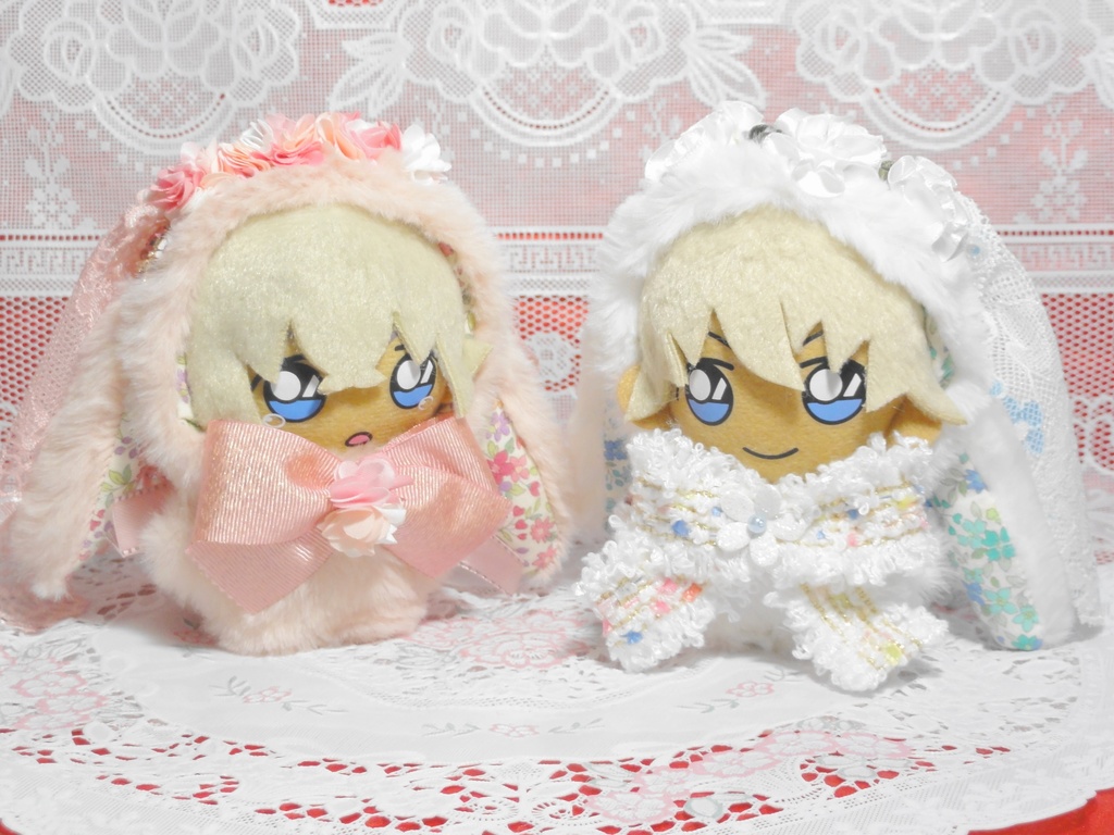 ぬいぐるみ用 花冠のうさぎの花嫁着ぐるみ ぬい服 2種ホワイト/ピンク