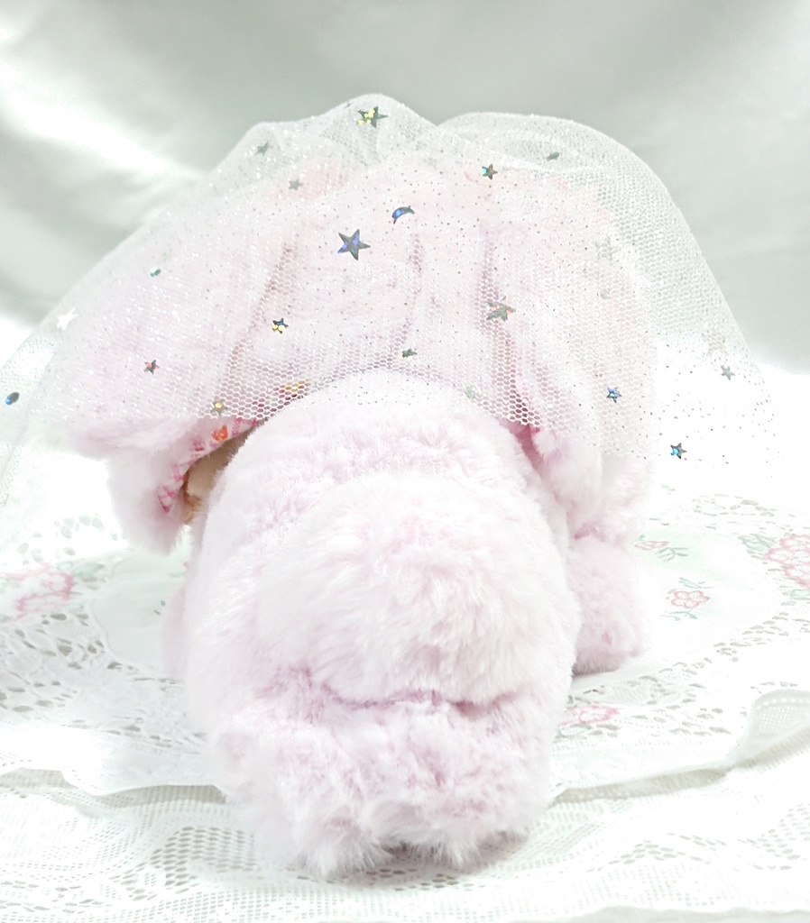 寝そべりぬいぐるみ用 うさぎの花嫁着ぐるみ 16㎝サイズ寝そべり適用(ピンク)