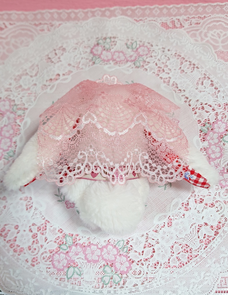 ぬいぐるみ用 花冠と苺のうさぎの花嫁着ぐるみ ぬい服 チェック/(赤)