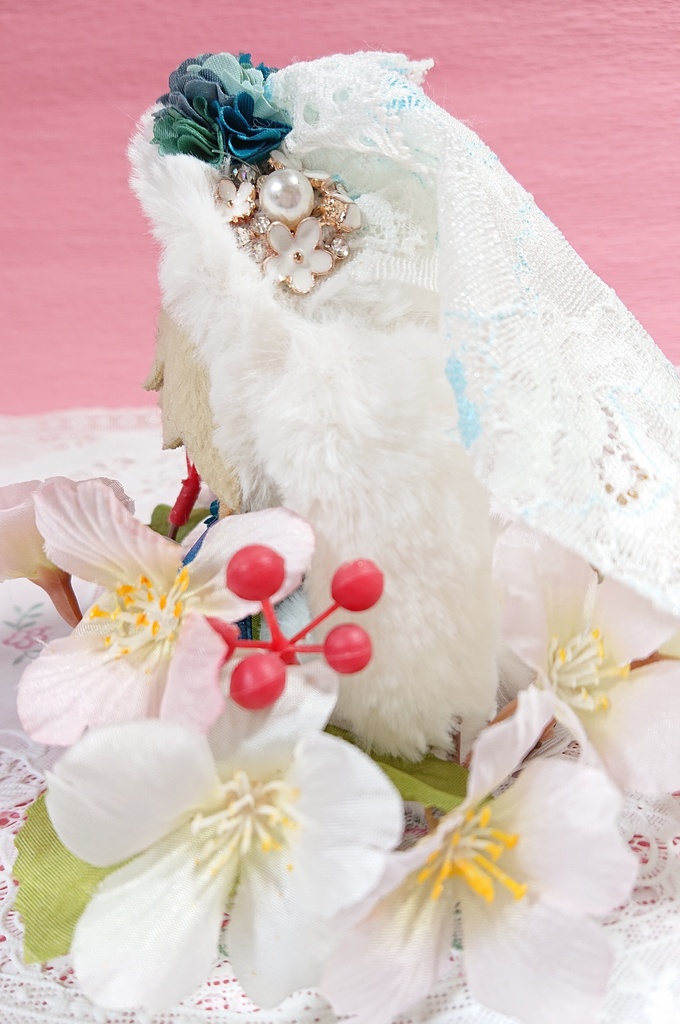 ぬいぐるみ用 花冠と苺のうさぎの花嫁着ぐるみ ぬい服 チェック/(青)