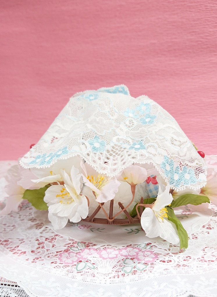 ぬいぐるみ用 花冠と苺のうさぎの花嫁着ぐるみ ぬい服 チェック/(青)