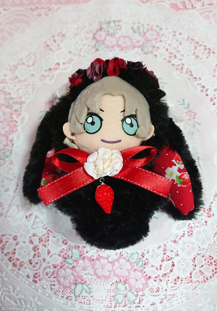 ぬいぐるみ用 花冠と苺のうさぎの花嫁着ぐるみ ぬい服 ブラック