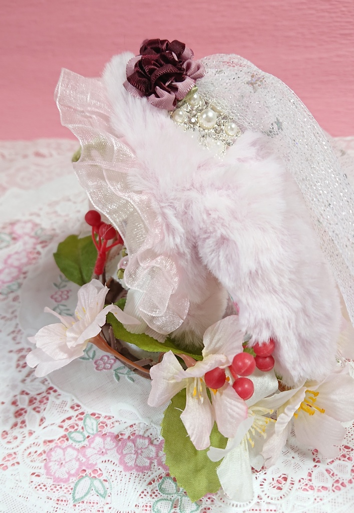 ぬいぐるみ用 花冠のうさぎの花嫁着ぐるみ ぬい服 ピンク