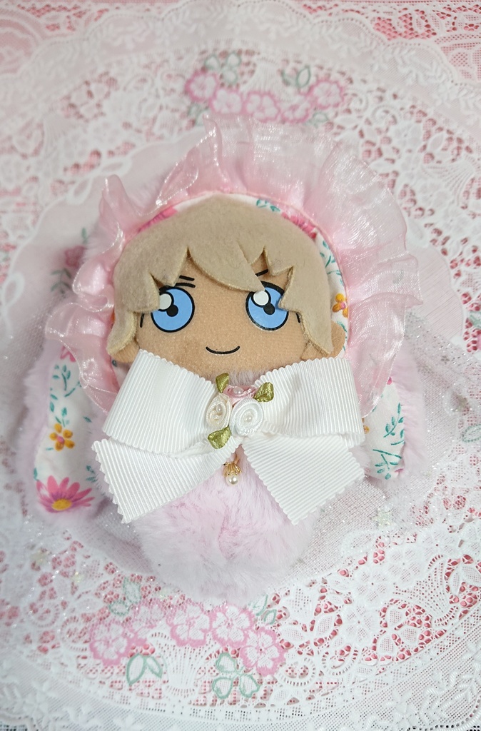 ぬいぐるみ用 花冠のうさぎの花嫁着ぐるみ ぬい服 ピンク