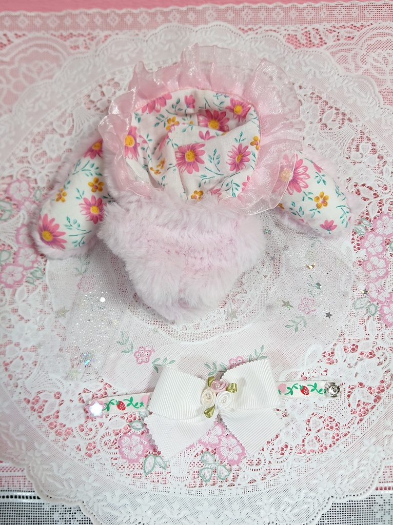 ぬいぐるみ用 花冠のうさぎの花嫁着ぐるみ ぬい服 ピンク