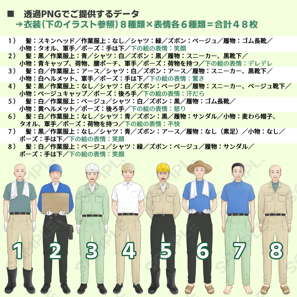 【商用一部可】モブ高齢男性(配達員風、作業員風、田舎風)
