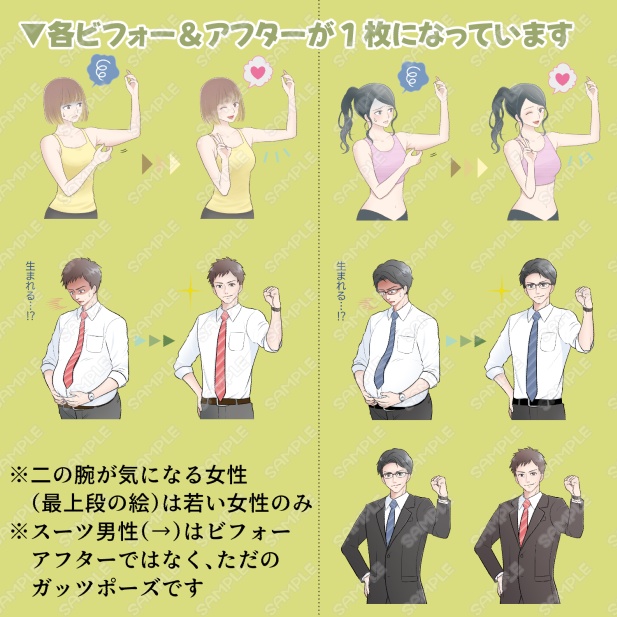 【透過PNG 商用一部可】0013 体を気にする男女素材詰め合わせ