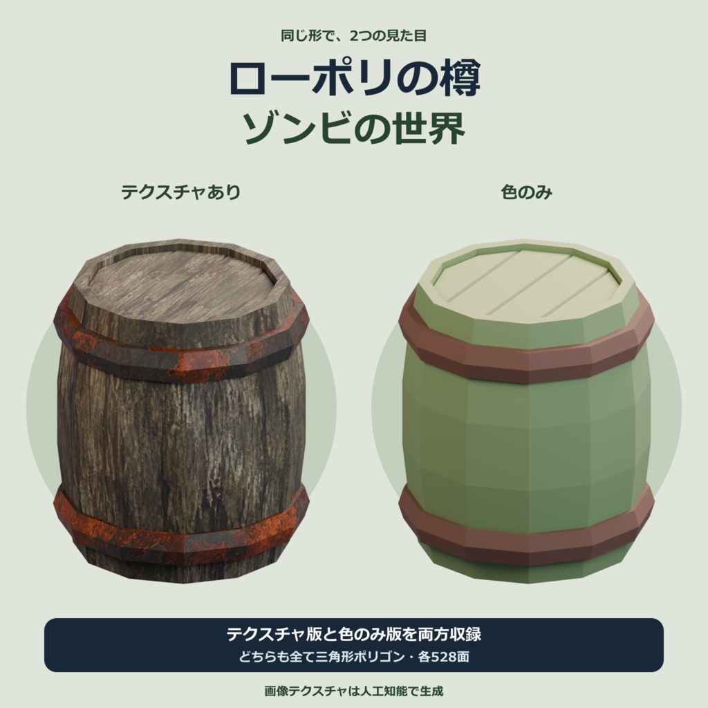 ホラー風の樽|ローポリ・Unity URP対応