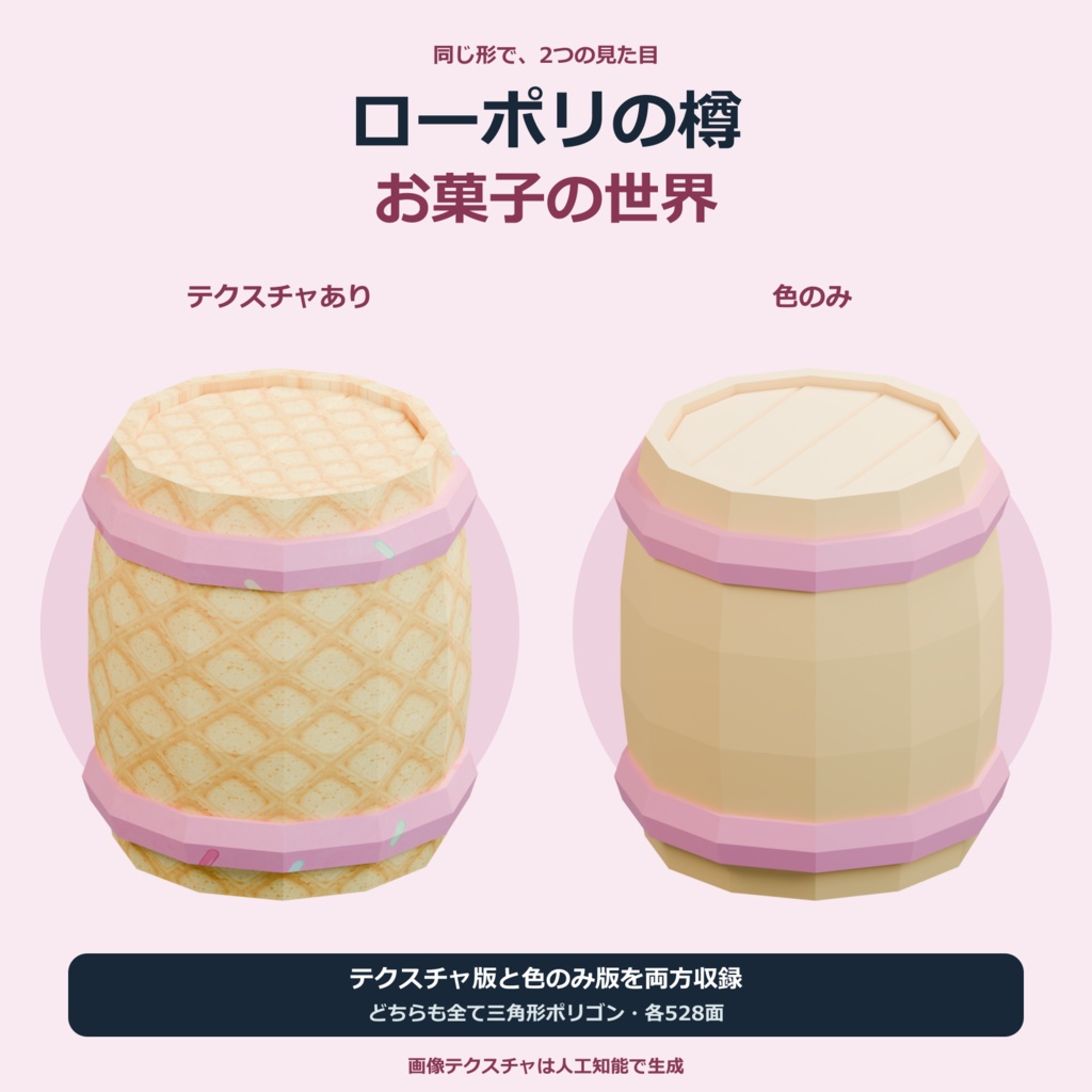 お菓子風の樽|ローポリ・Unity URP対応