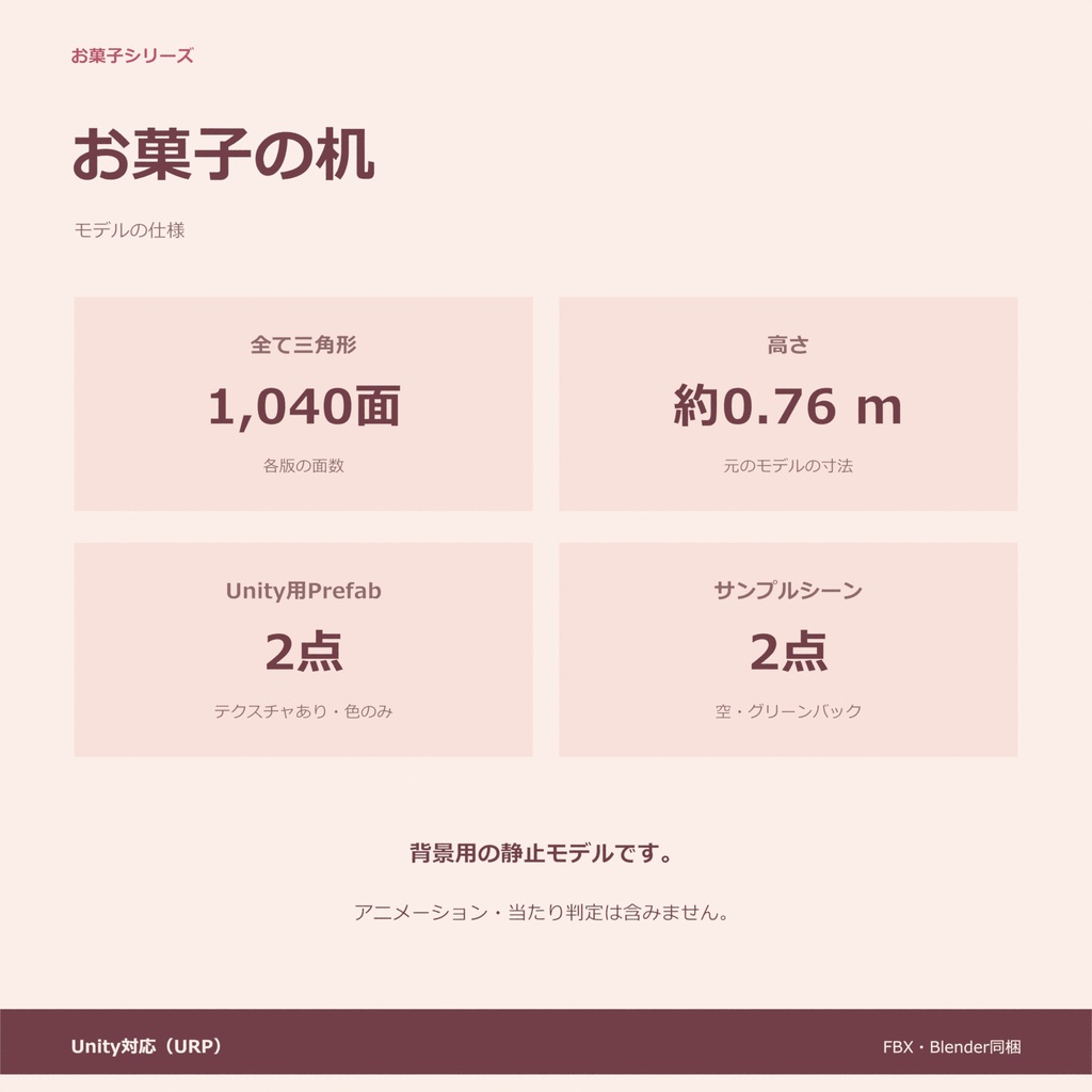 お菓子の机|ローポリ・Unity URP対応