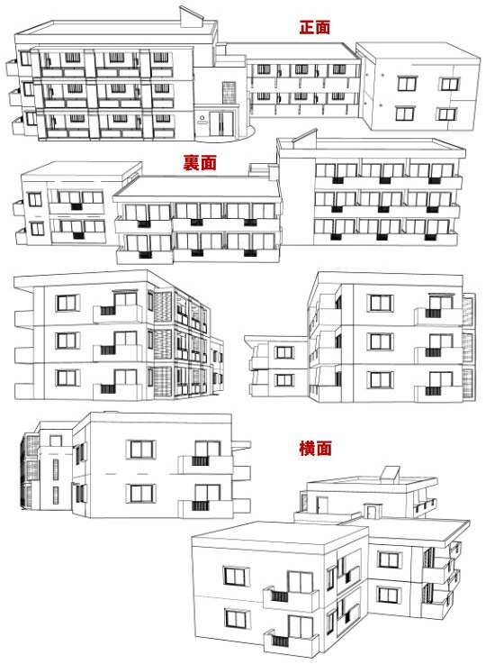【3D素材】小規模マンション外観