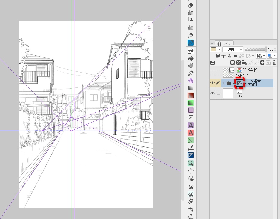 背景線画セット「街並み・住宅街」