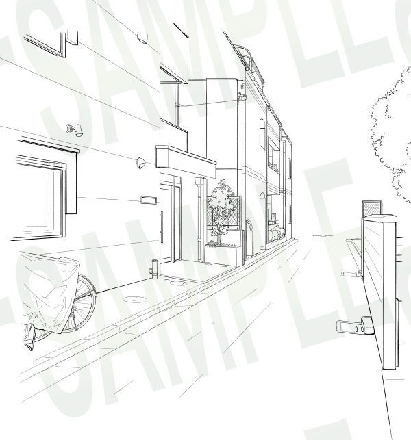 背景線画セット「街並み・住宅街」