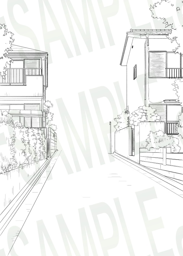 背景線画セット「街並み・住宅街」