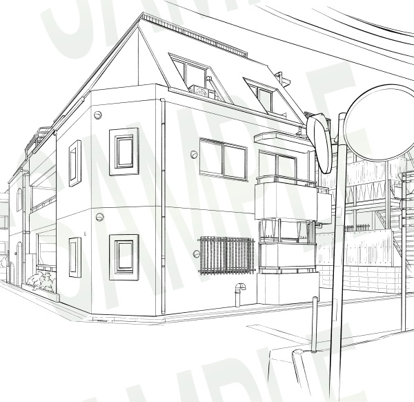 背景線画セット「街並み・住宅街」