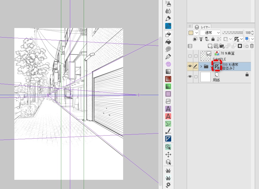 背景線画セット「街並み・住宅街」