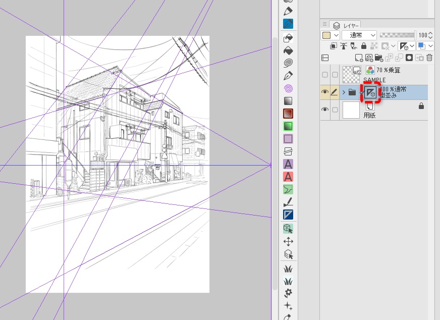 背景線画セット「街並み・住宅街」