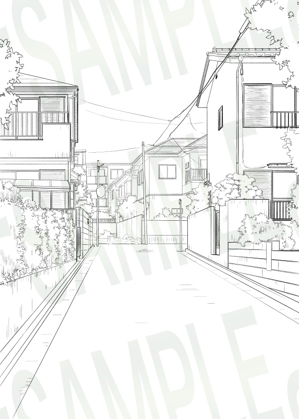 背景線画セット「街並み・住宅街」