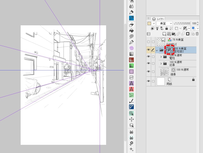 背景線画セット「街並み・住宅街」