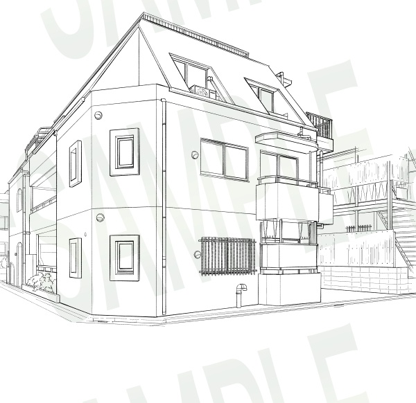 背景線画セット「街並み・住宅街」