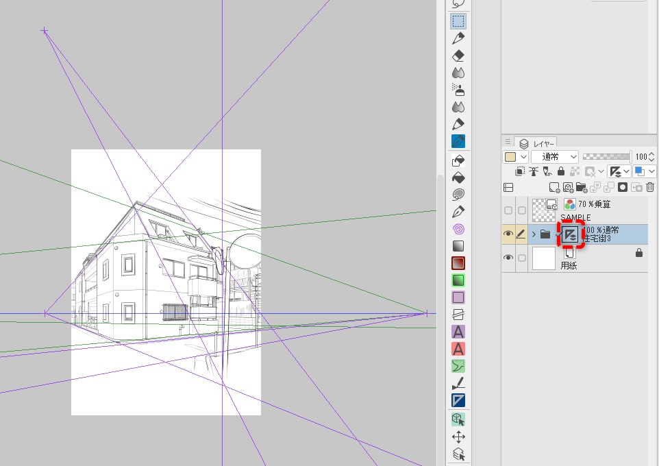 背景線画セット「街並み・住宅街」