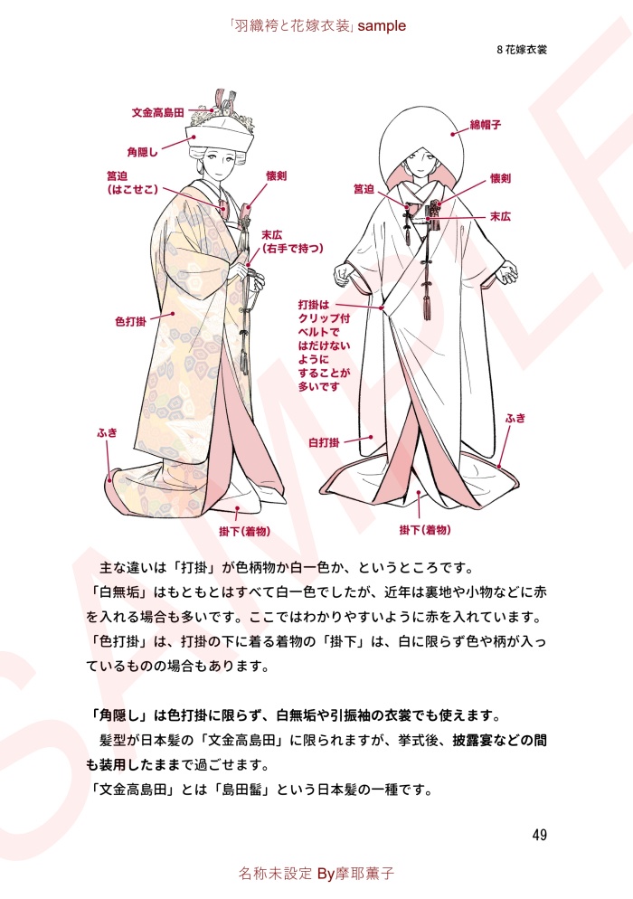 着物の描き方「羽織袴と花嫁衣裳」