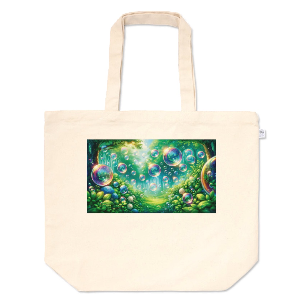 " Soap bubbles flying in the forest " Tote bag in L, M, and S sizes 　　　　( 「林の中で飛ぶシャボン玉」トートバッグL、M、Sサイズ )