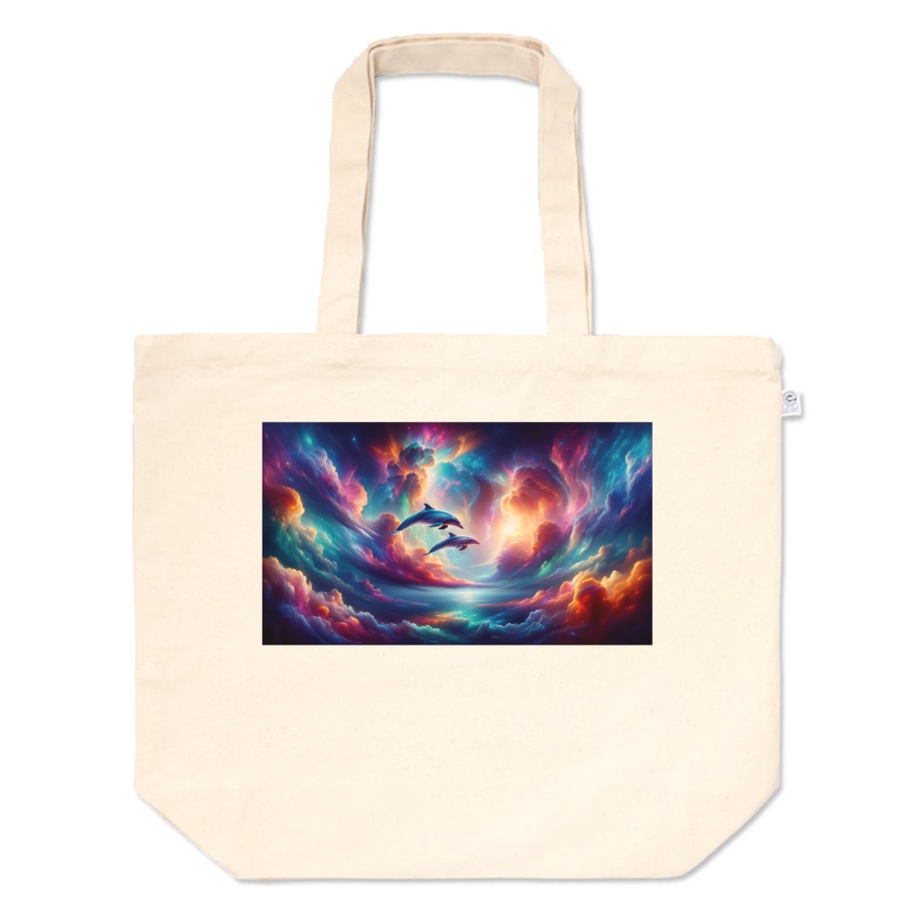 " Dolphins Swimming in the iridescent clouds (1) " Tote bags in L, M and S sizes　　　　( 「 彩雲の中を泳ぐイルカ (1)」 トートバッグL、M、Sサイズ )