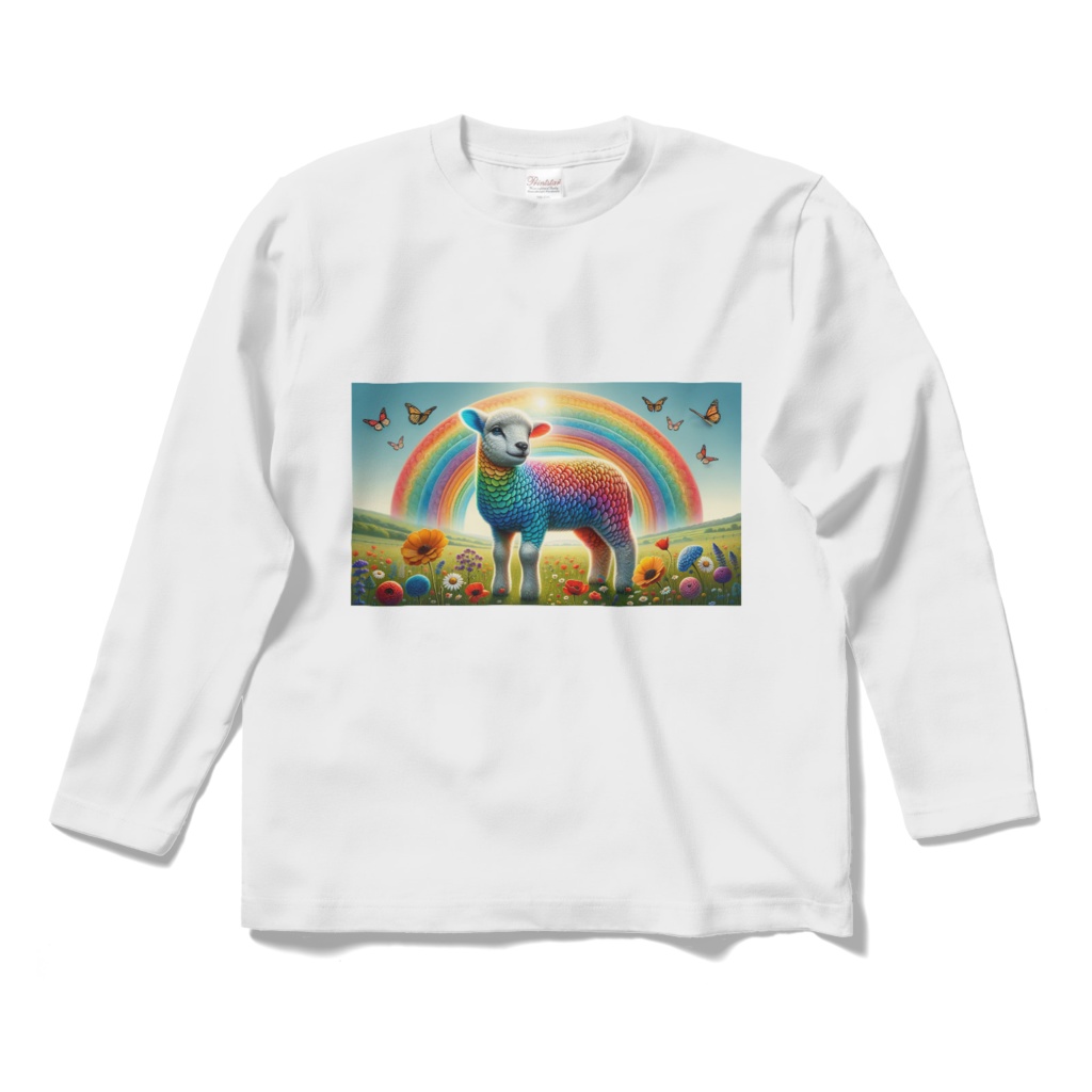 "Rainbows and Colorful Sheep " Long Sleeve T-Shirt S, M, L, XL sizes　　（ " レインボーとカラフルな羊 " ロングスリーブTシャツ　S、M、L、XLサイズ )