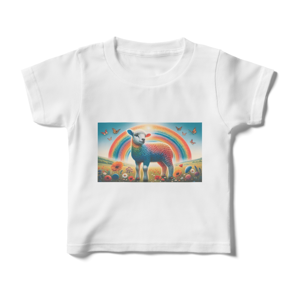 " Rainbow and colorful sheep " T-shirts for kids  sizes: 100-160 cm　（ " レインボーとカラフルな羊 " キッズ用Tシャツ　サイズ: 100-160 cm ）