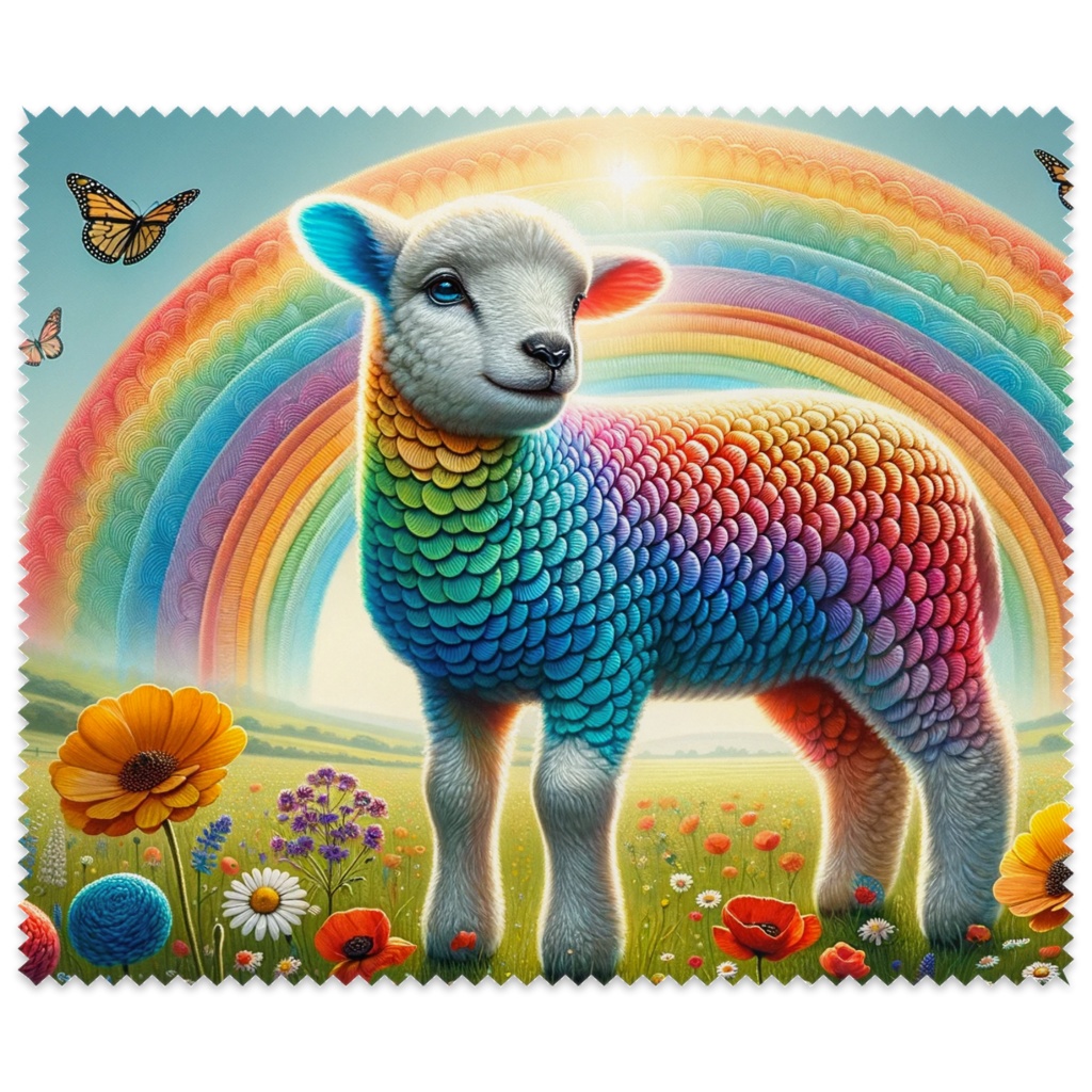" Rainbow and Colorful Sheep " eyeglass wipes 　　( " レインボーとカラフルな羊 "　めがね拭き )