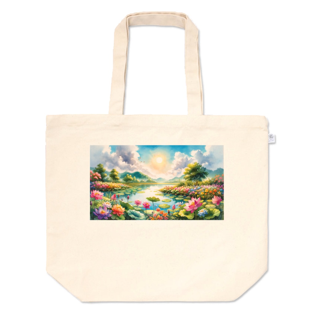 " Spring scenery with lotus flowers (2) " Tote bag in L, M sizes　　　　( 「 蓮の花が咲く春の風景（2）」 トートバッグL、Mサイズ)