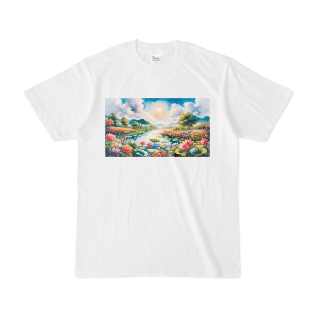 " Spring scenery with lotus flowers (2) " White T-Shirt S, M, L, XL sizes　　（ 「 蓮の花が咲く春の風景（2）」　 白Tシャツ　S、M、L、XLサイズ )