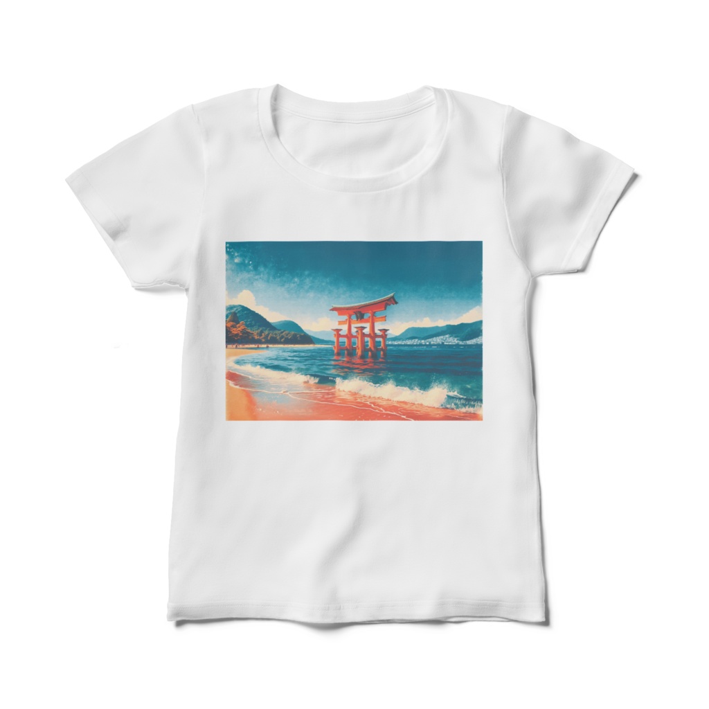 " Itsukushima's O-torii Gate (Miyajima, Japan) (1) " Women's T-shirts sizes M, L　( 「 嚴島 大鳥居 （1）」(いつくしま、宮島)　女性用Tシャツ　M、Lサイズ )