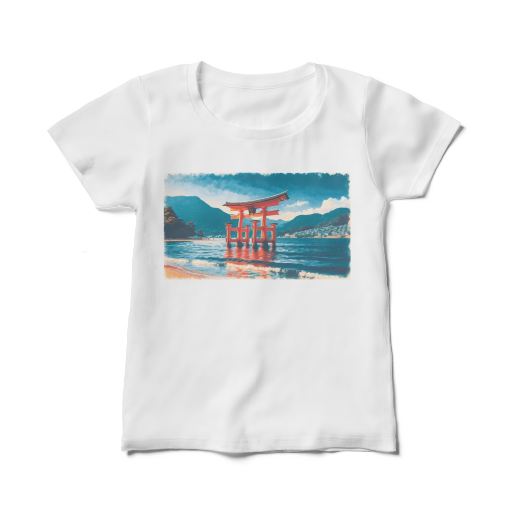 " Itsukushima's O-torii Gate (Miyajima, Japan) (2) " Women's T-shirts sizes M, L　( 「 嚴島 大鳥居 （2）」(いつくしま、宮島)　女性用Tシャツ　M、Lサイズ )