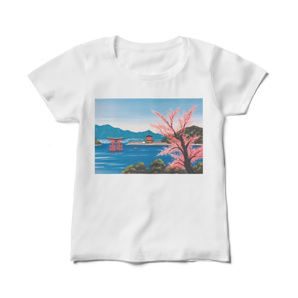 " Scenery of Itsukushima (Miyajima, Japan) (1) " Women's T-shirts sizes M, L　( 「 嚴島の風景 （1）」(いつくしま、宮島)　女性用Tシャツ　M、Lサイズ )