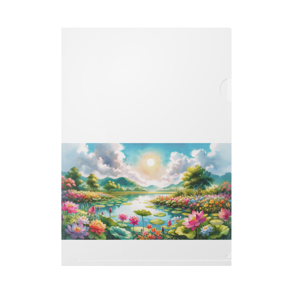 " Spring scenery with lotus flowers (2) " Clear File A4 size　　　( 「 蓮の花が咲く春の風景（2）」 クリアファイル A4 サイズ )