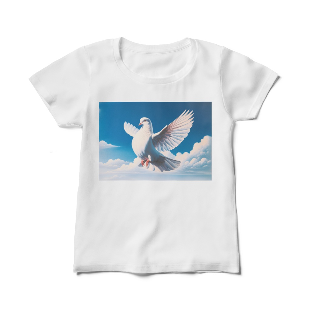 " Flying White Doves (1) " Women's T-shirts sizes M, L　( 「 空を飛ぶ白色のハト (1) 」　女性用Tシャツ　M、Lサイズ )