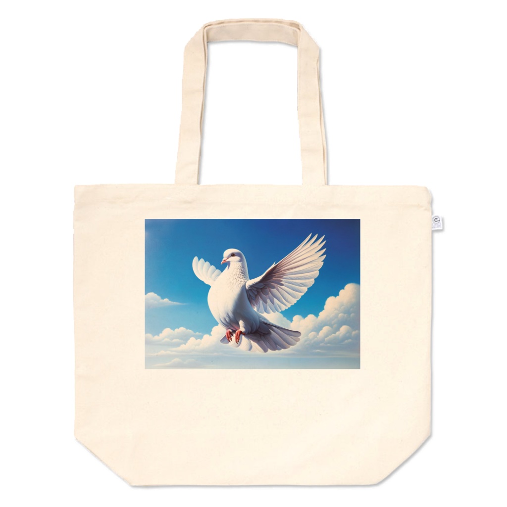 " Flying White Doves (1) " Tote bags L sizes　　　　( 「 空を飛ぶ白色のハト (1) 」トートバッグ　Lサイズ )